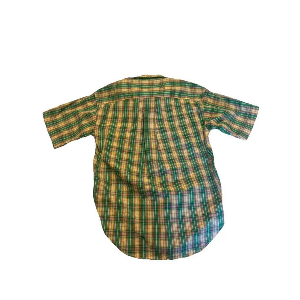 Ralph Lauren Boys Plaid Button Down Shirt Green Sz S 8-10 Cotton